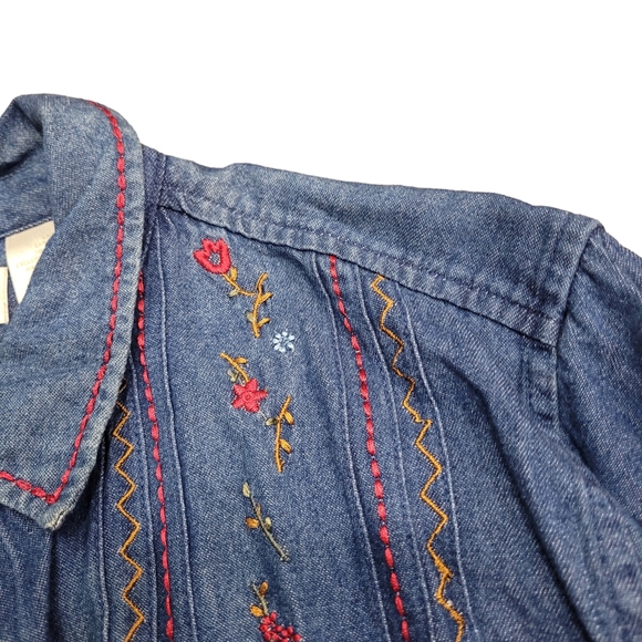 Bobbie Brooks Vintage 90s Streetwear Embroidery Leaves Denim Button down Shirt - Picture 4 of 4